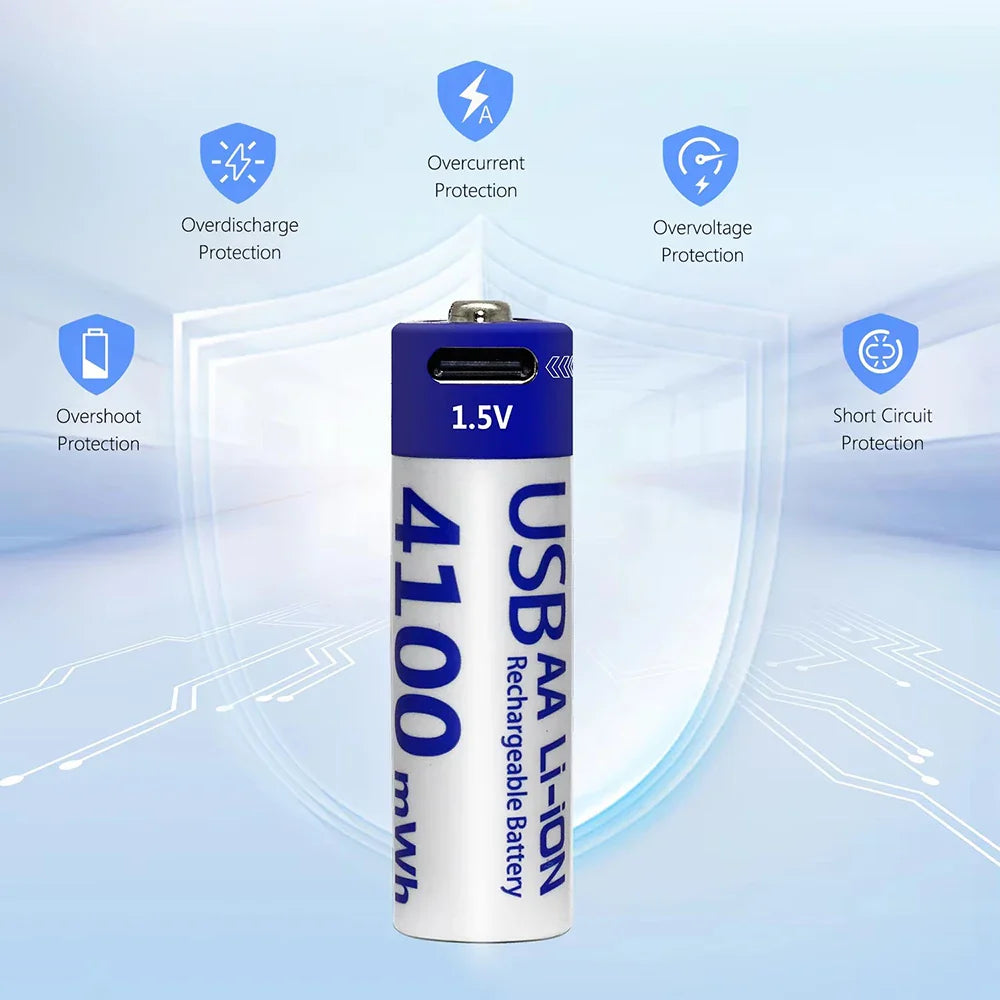MATOV 1.5V 4100mWh AA Rechargeable Battery – USB Type-C Li-ion Battery for Remote Control, Smart Door Locks & Toys