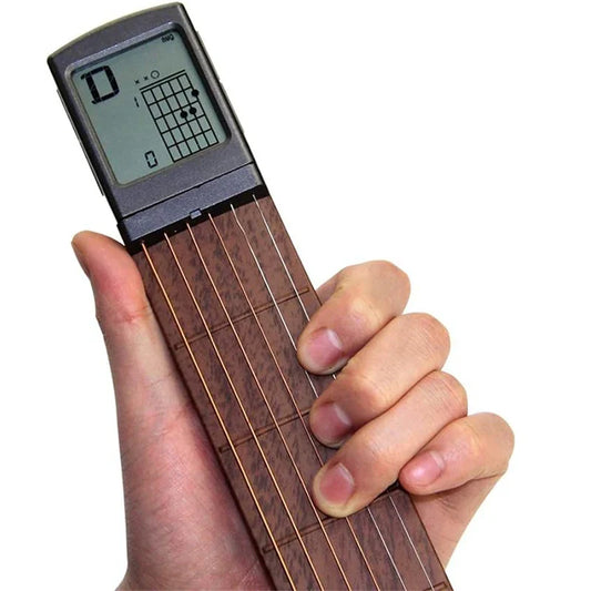 Pocket Guitar Chord Practice Tool - Portable Neck Trainer with Rotatable Chords Chart Screen for Beginners