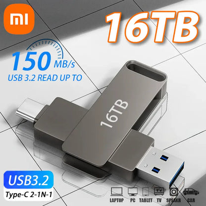 Xiaomi USB 3.2 16TB Flash Drive — High-Speed Metal Pendrive, Waterproof Portable Memory Stick