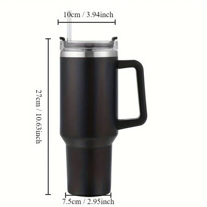 40oz Stainless Steel Insulated Water Bottle with Handle – Cold-keeping Tumbler with Lid, Straw, and Mug for Summer Outdoor Activities