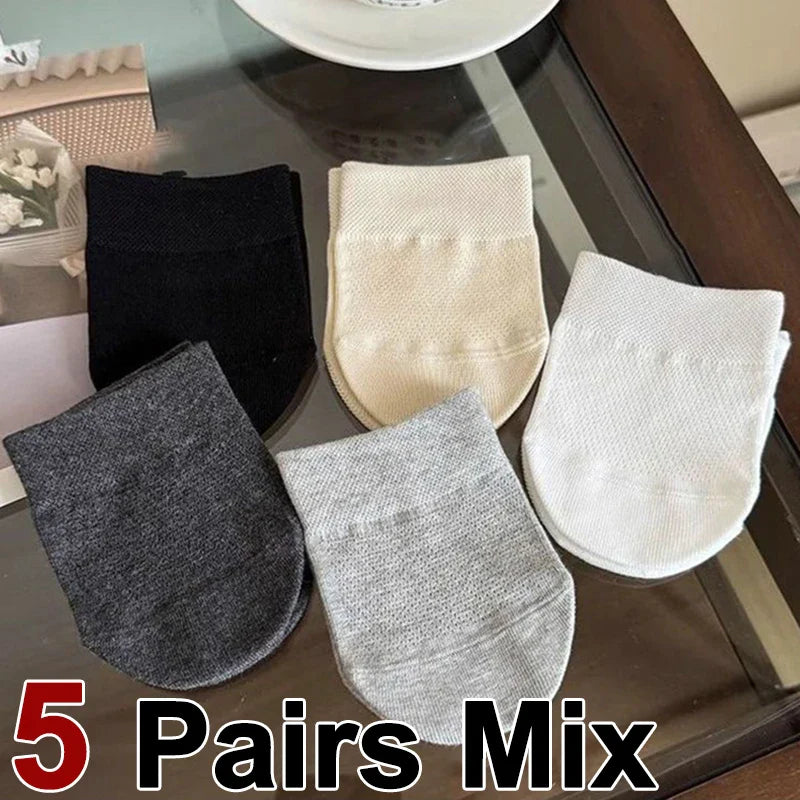 1/5 Pairs Women’s Summer Half Foot Socks – Invisible, Anti-Slip, Breathable Mesh for Comfort & Slippers