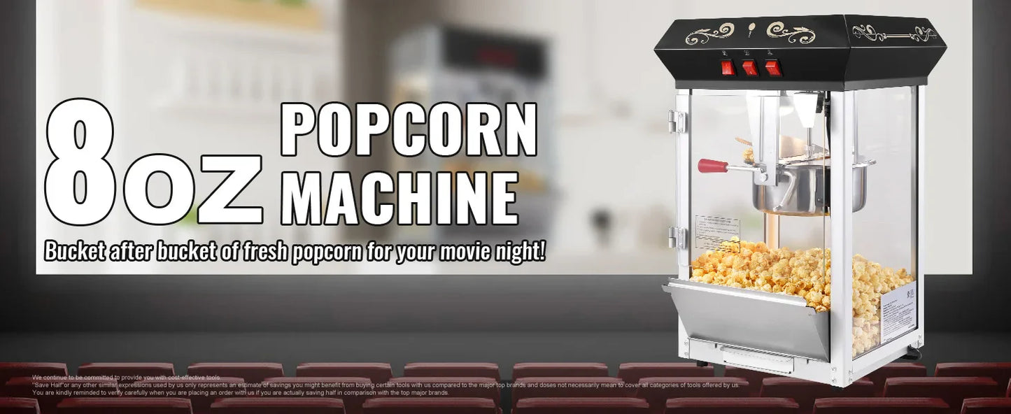 SucceBuy Commercial Popcorn Maker Machine — 850W Countertop Popper with 8oz Kettle, Makes 48 Cups