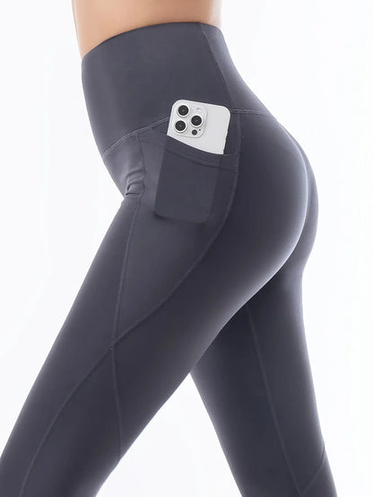 Women’s High Waist Lift Hip Leggings – Pocketed, Fleece-Lined, Thick Yoga Pants for Spring, Autumn & Winter