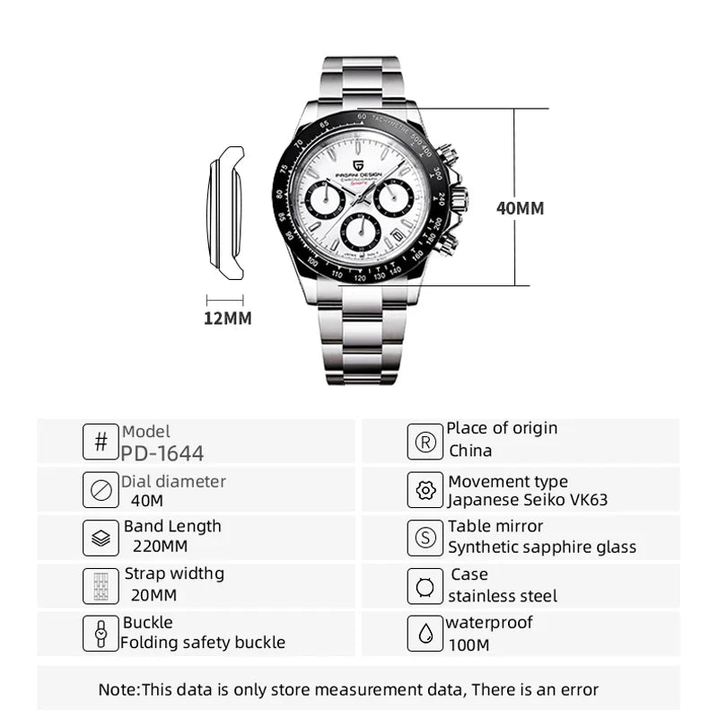 PAGANI DESIGN 2024 Quartz Men's Luxury Business Watch – Chronograph VK63 Waterproof