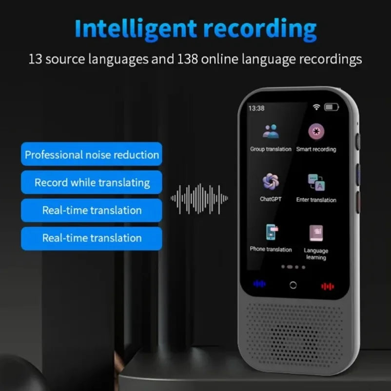 S80 Pro AI Voice & Photo Translator – 138 Languages Real-Time Offline Translation Recording Device with ChatGPT AI