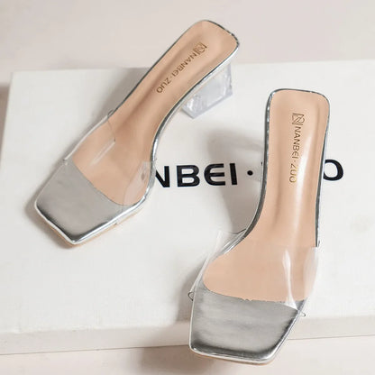 Women’s Crystal Clear Transparent Mules – Summer Middle Heel Comfortable Fashion Slides