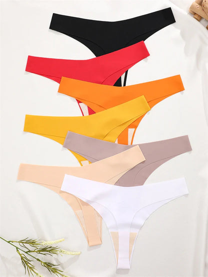 FINETOO 6PCS Women’s Ice Silk Seamless Thongs – Sexy V-Waist Low Rise Sport Panties, Breathable G-String in 10 Solid Colors