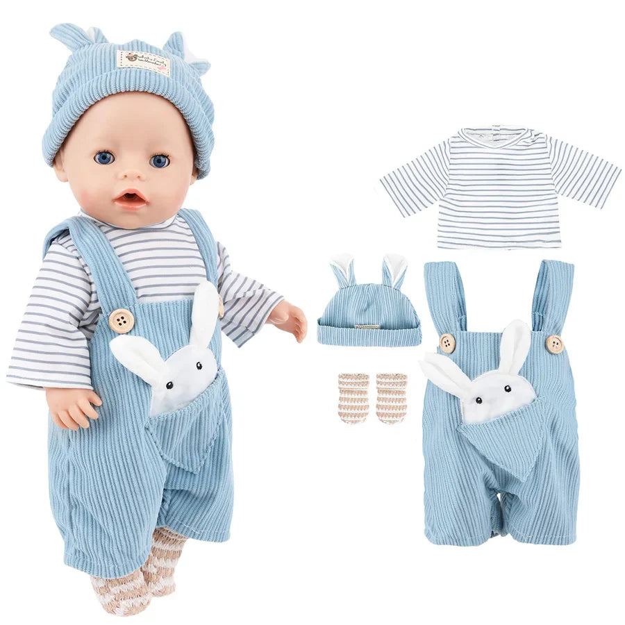 43cm Baby Doll Clothes Set – Leather Jacket, Pants & Rompers for 18-Inch American Dolls, Winter Outfit