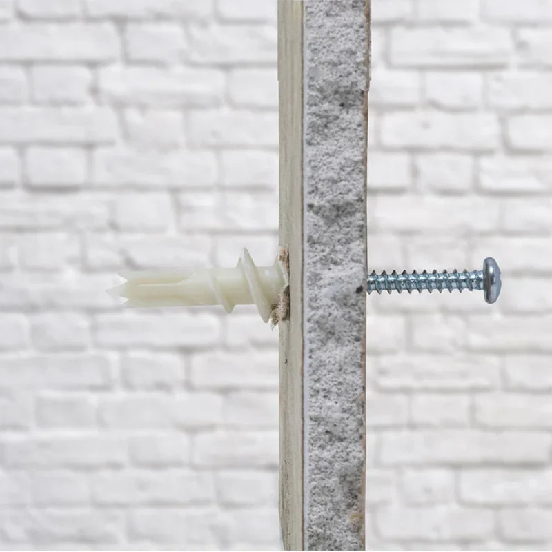 100Pcs Nylon Drywall Ribbed Anchors with Self-Tapping Screws — Plastic Plasterboard Wall Bolts