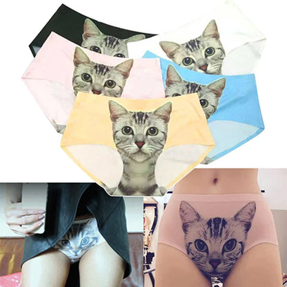 Women's Cat Print Briefs - Cute Meow Star Pattern Casual Underwear