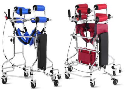 Upright Rollator Walker – 8-Wheel Anti-Tilt Stand-Up Walker with Seat, Hemiplegia Mobility Support Frame