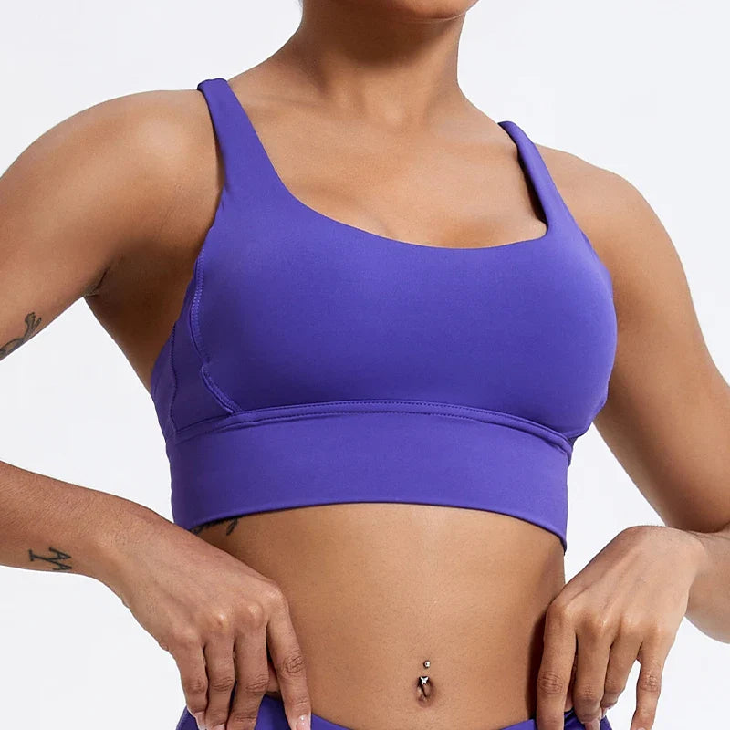 Push-Up Sports Bra for Women – Cross Back Yoga Crop Top, Shockproof Gym Fitness Bra for Running & Workout