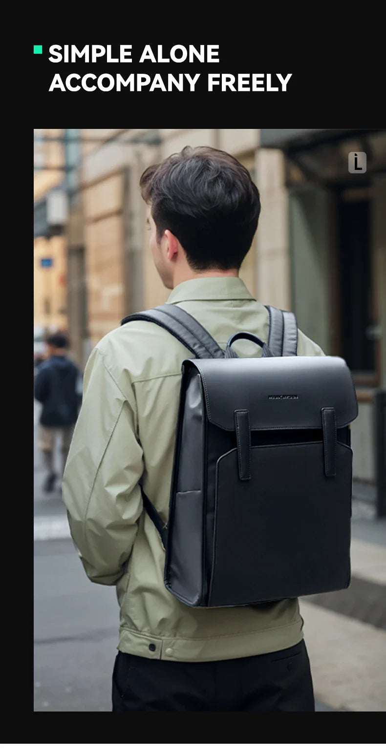 Mark Ryden Classic Business Black Leather Backpack – 15.6" Laptop, Waterproof, School & Work Bag for Men