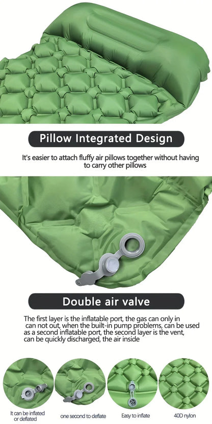 Ultralight Inflatable Camping Mattress with Pillows - Outdoor Sleeping Pad with Built-In Pump for Hiking