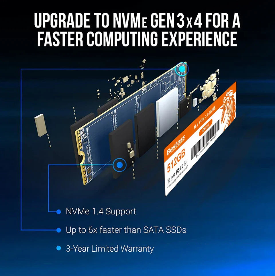 Bestoss NVMe M.2 SSD – 256GB, 1TB Internal Solid State Drive for Notebook, Gaming PC, Laptop