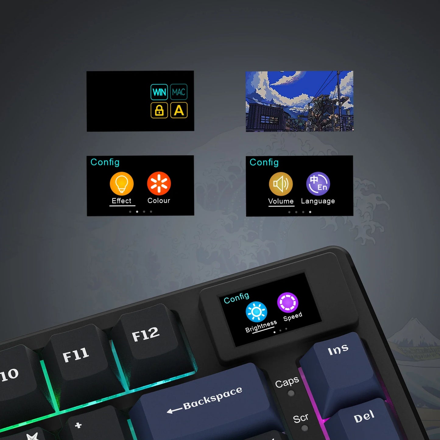 Wired Mechanical Gaming Keyboard with OLED Display – Hot-Swappable Pudding Keycaps, Full RGB Backlit for PC & Laptop