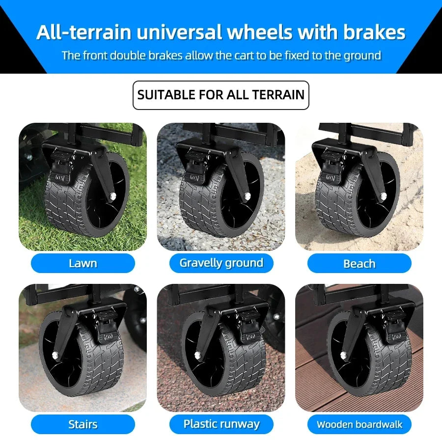 500lbs Heavy Duty Folding Tank Wheels Cart — Large Capacity Outdoor Wagon for Beach, Sand, Trolley & Camping