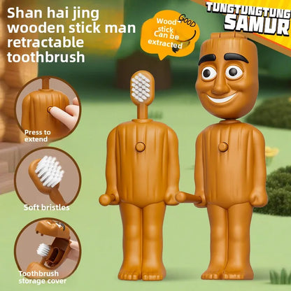 Italian Brainrot Tung Kids Toothbrush – Soft Nylon Bristles, Anime Cartoon Travel Teeth Brush for Whitening