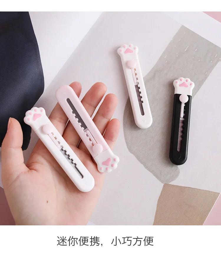 Kawaii Mini Pocket Cat Paw Utility Knife - Paper Cutter, Craft Wrapping, Refillable Blade Stationery, Big Sale