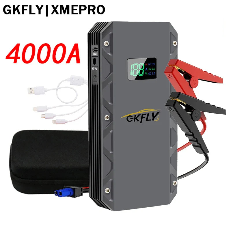 GKFLY 12V Car Jump Starter 18000mAh – 3000A Power Bank & Battery Booster for Petrol & Diesel Cars