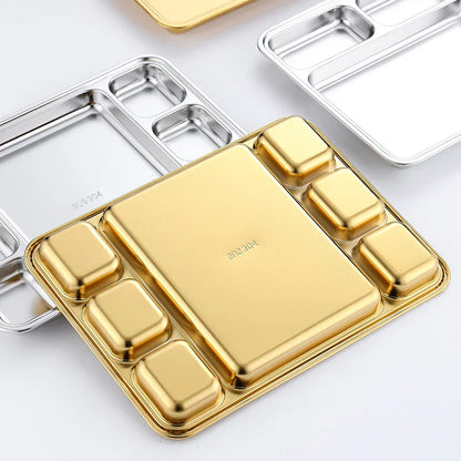 Gold Stainless Steel Divided Dining Plate – Compartment Food Serving Tray Kitchen Tableware