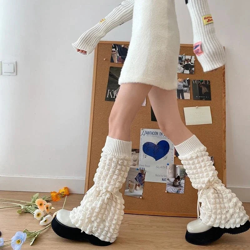 Stay Warm and Stylish: Retro Spicy Girl Lace Leg Warmers for Women - Autumn/Winter Lolita JK Horn T-Shaped Socks, Elephant Leg Design, 1 Pair