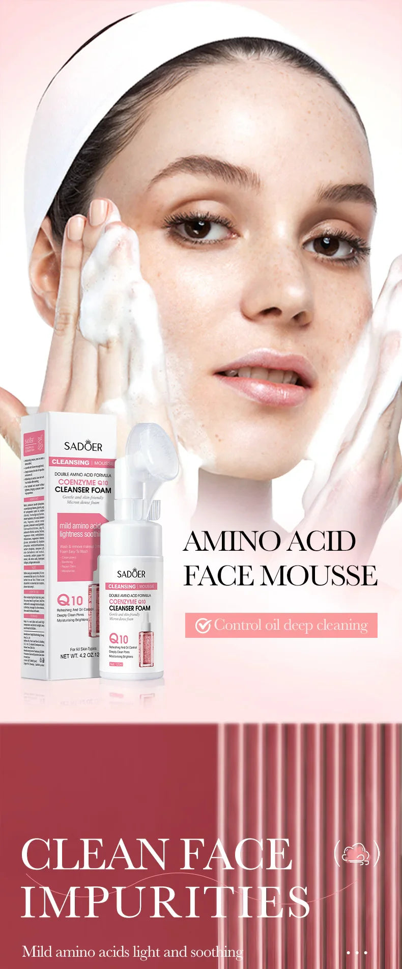 SAODER Q10 & Vitamin C Facial Cleanser — Moisturizing Brightening Face Wash Foam for Gentle Skin Cleansing