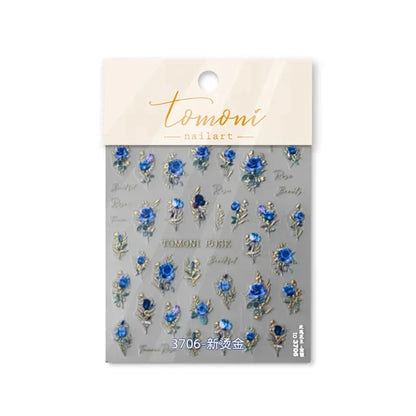 Vintage Rose Flower Nail Stickers – Red & Blue Laser Gold/Silver Nail Art Decals for Manicure Design DIY Beauty Tool