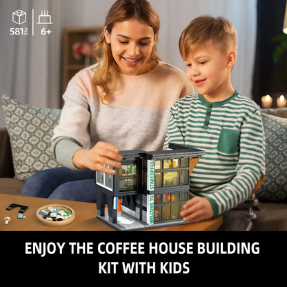 City Coffee House Building Blocks Set – 581 PCS Street View Construction Toy with Lights, Perfect Christmas Gift for Kids and Adults