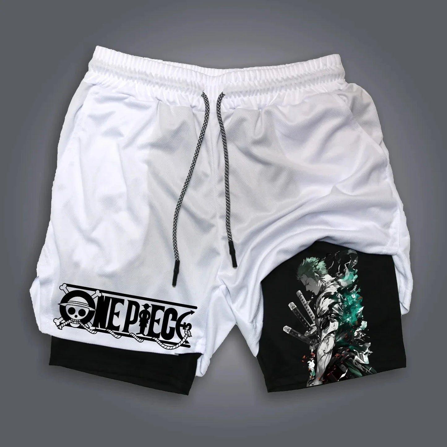 ONE PIECE Anime Double-Layer Shorts – Men’s Breathable Sports Five-Point Pants
