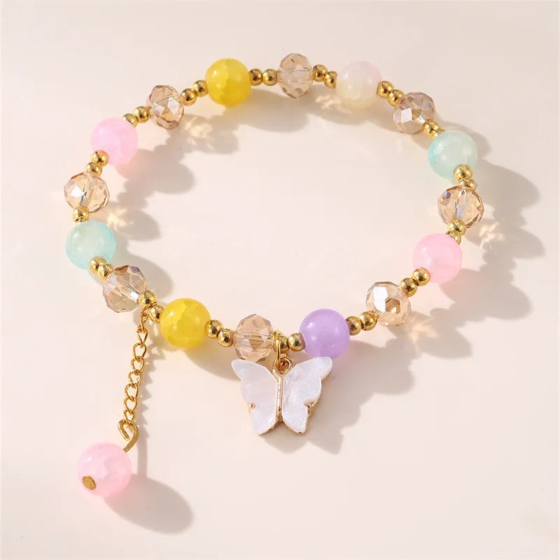 IFYOUOO Gorgeous Beaded Bracelet with Butterfly Pendant – Trendy Glass Beads, Dainty BFF Wrist Jewelry for Women
