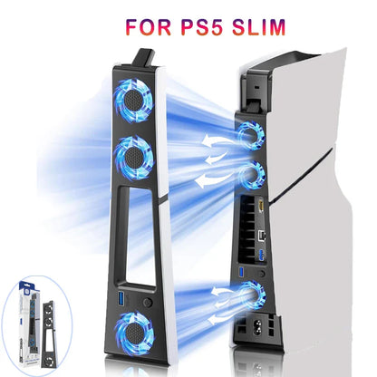 PS5 Slim Gaming Cooling Fan with LED Light – Quiet Efficient Cooling for Disc & Digital Consoles