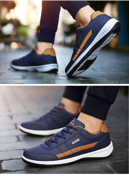 MAEDEF Men's Leather Sneakers – Waterproof Casual Lace-Up Footwear, Comfortable Vulcanized Shoes for Men