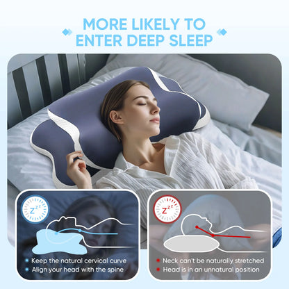 Memory Foam Cervical Pillow - Ergonomic Orthopedic Neck Support Pillow for Neck Pain Relief, Side Back & Stomach Sleepers