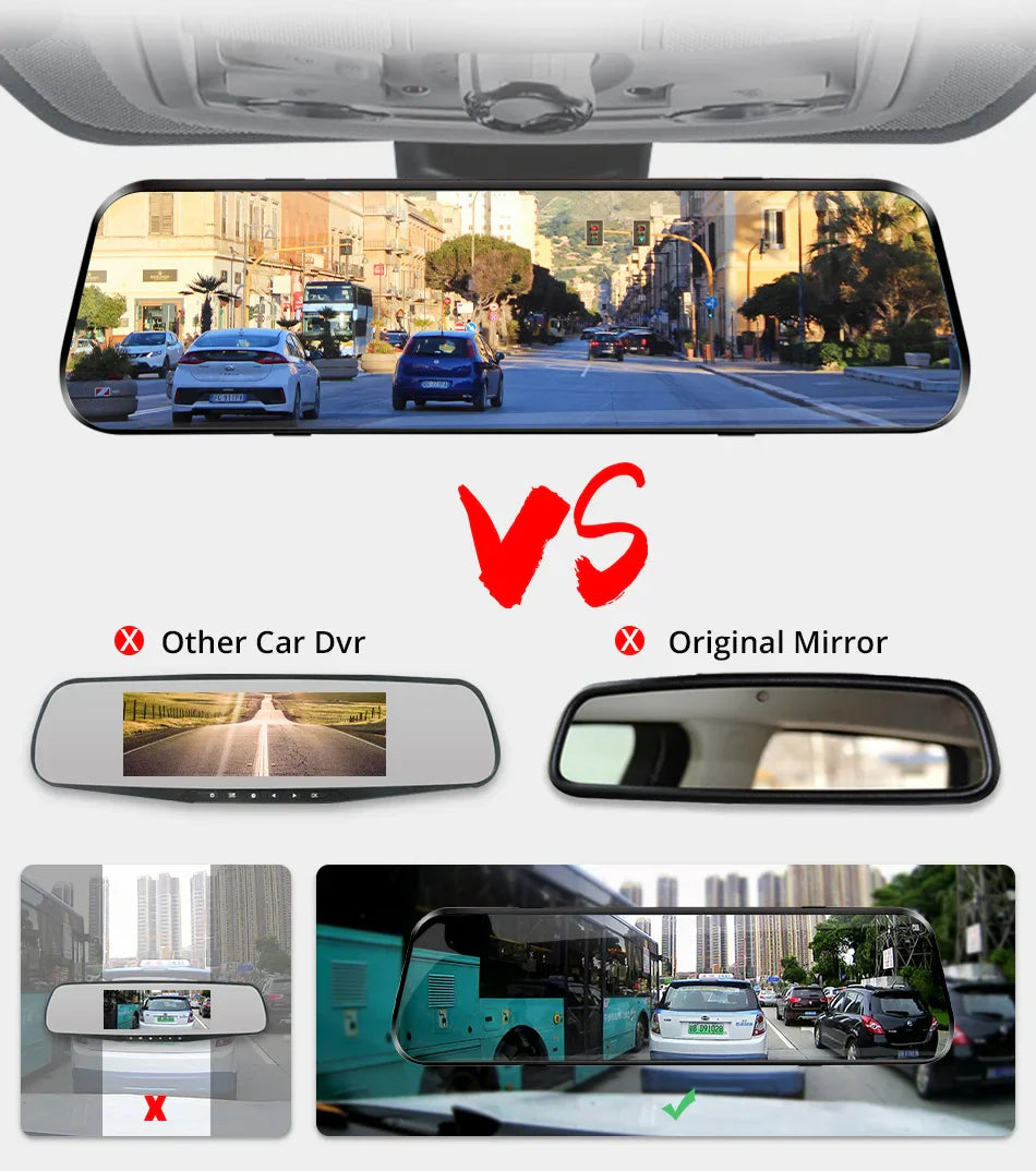 E-ACE 10'' 4G Android Dash Cam – FHD 1080P Dual Lens Rearview Mirror DVR with ADAS & Streaming