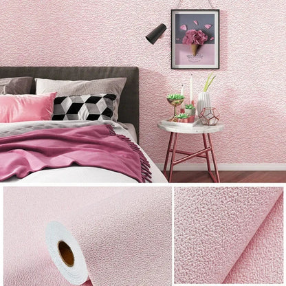 Linen 3D Foam Self-Adhesive PVC Wallpaper - Solid Color, Thickened Waterproof Wall Stickers for Home Renovation & Decor