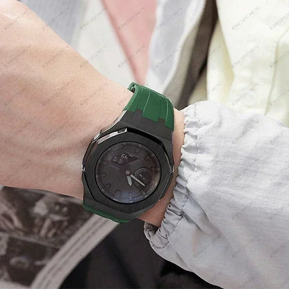 GEN4 Casioak GA2100 Mod Kit – Stainless Steel Case, Bezel, and Rubber Strap Replacement for G-SHOCK GA2100/GA2110