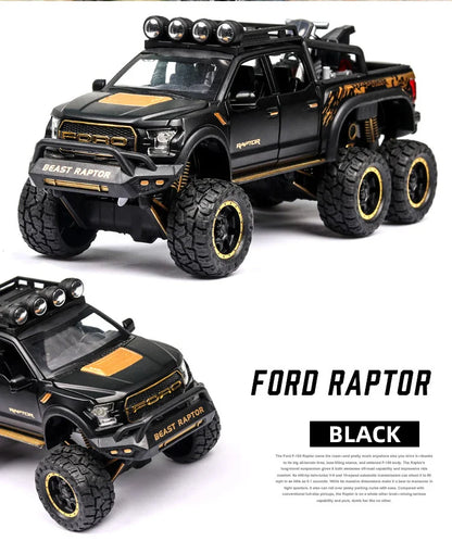 1:24 Diecast F150 Raptor Pickup Truck — Metal Model Car with Sound & Light for Kids Age 3+, Blue