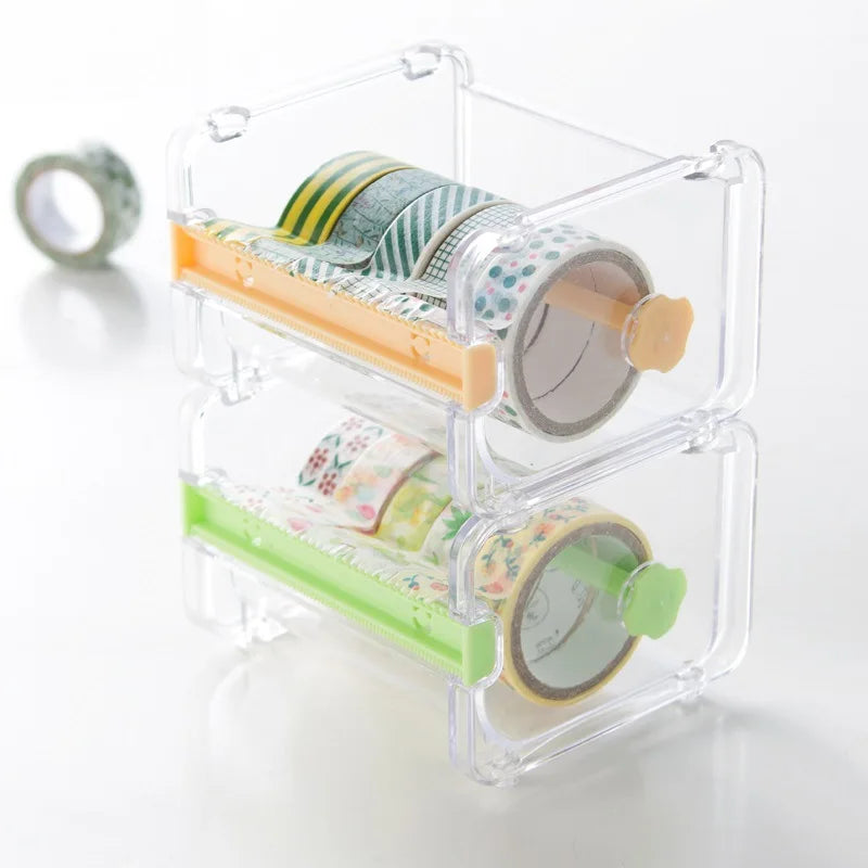 Creative Washi Tape Cutter Set: Transparent Tape Holder and Dispenser - Essential School and Office Stationery Supplies