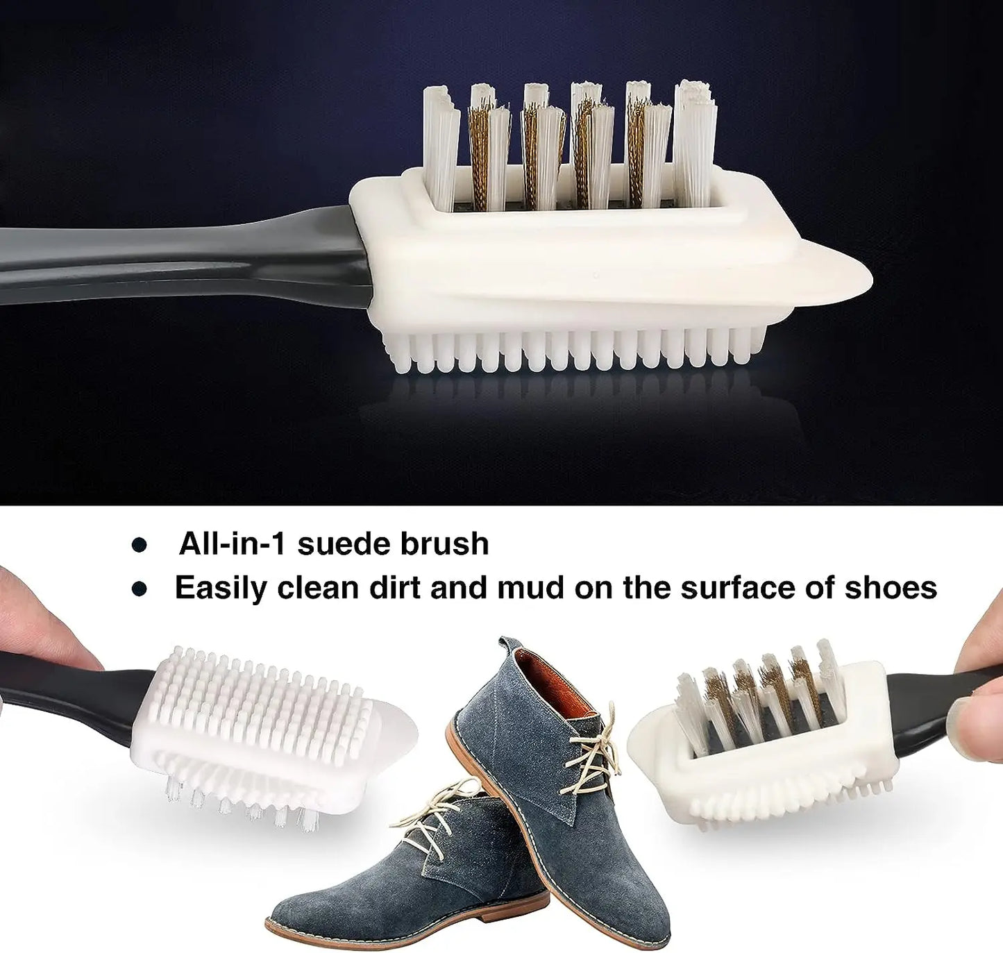 3 Sided Shoe Cleaning Brush for Suede and Nubuck - Stain and Dust Remover with Steel, Plastic and Rubber Bristles