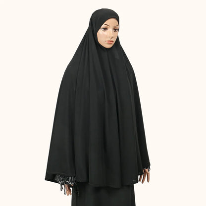 Women’s Full Cover Muslim Abaya – Solid Color Cotton Hemp Inner Hijab & Long Shawl Ramadan Prayer Dress