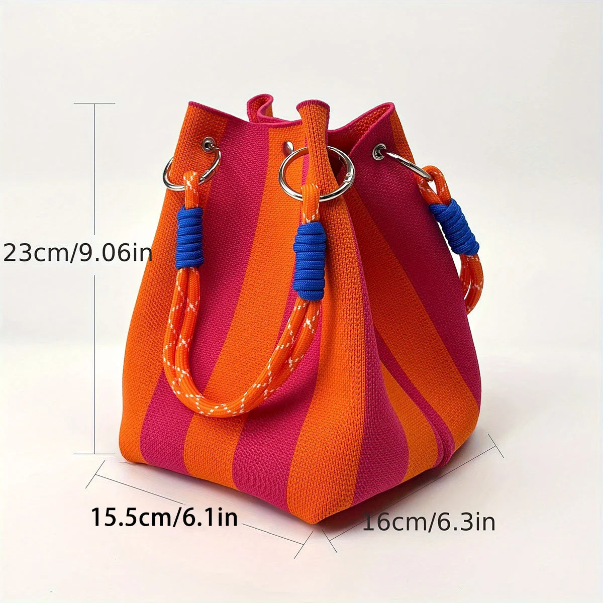 Multi-Color Knitted Retro Bucket Handbag – Color-Block, Versatile & Easy-to-Carry Purse