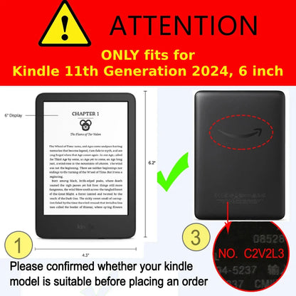 6" Kindle 11th Generation 2024 Case | PU Leather Ebook Cover with Hand Strap & Auto Wake Sleep