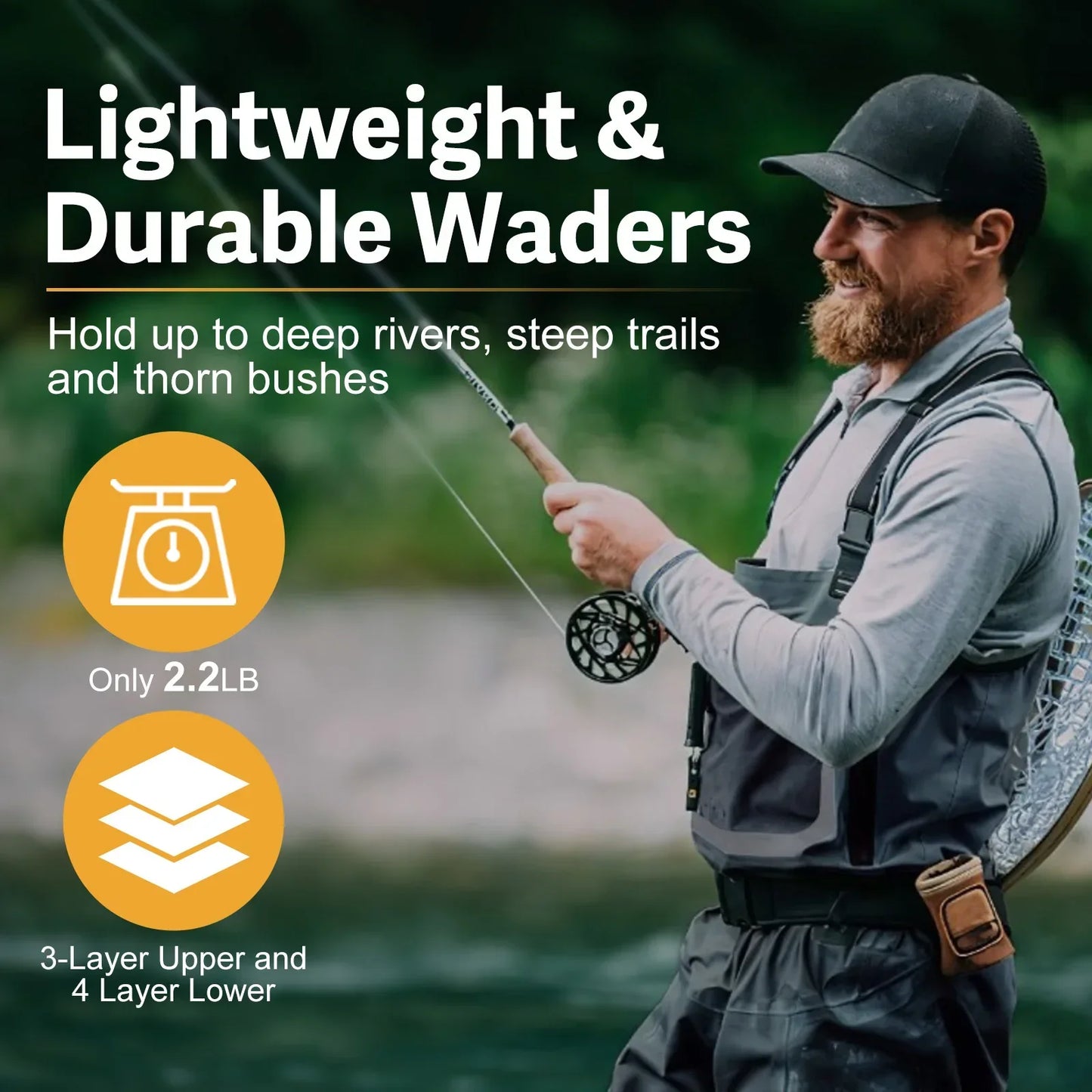 Goture 100% Waterproof Fly Fishing Waders – Breathable Chest Overalls in S, M, L, XL, XXL with Boots