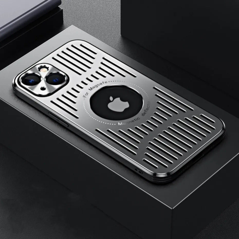 Metal Magnetic MagSafe Case with Heat Dissipation for iPhone 12 13 14 15 16 Pro/Pro Max – Logo Cutout, Wireless Charging Compatible
