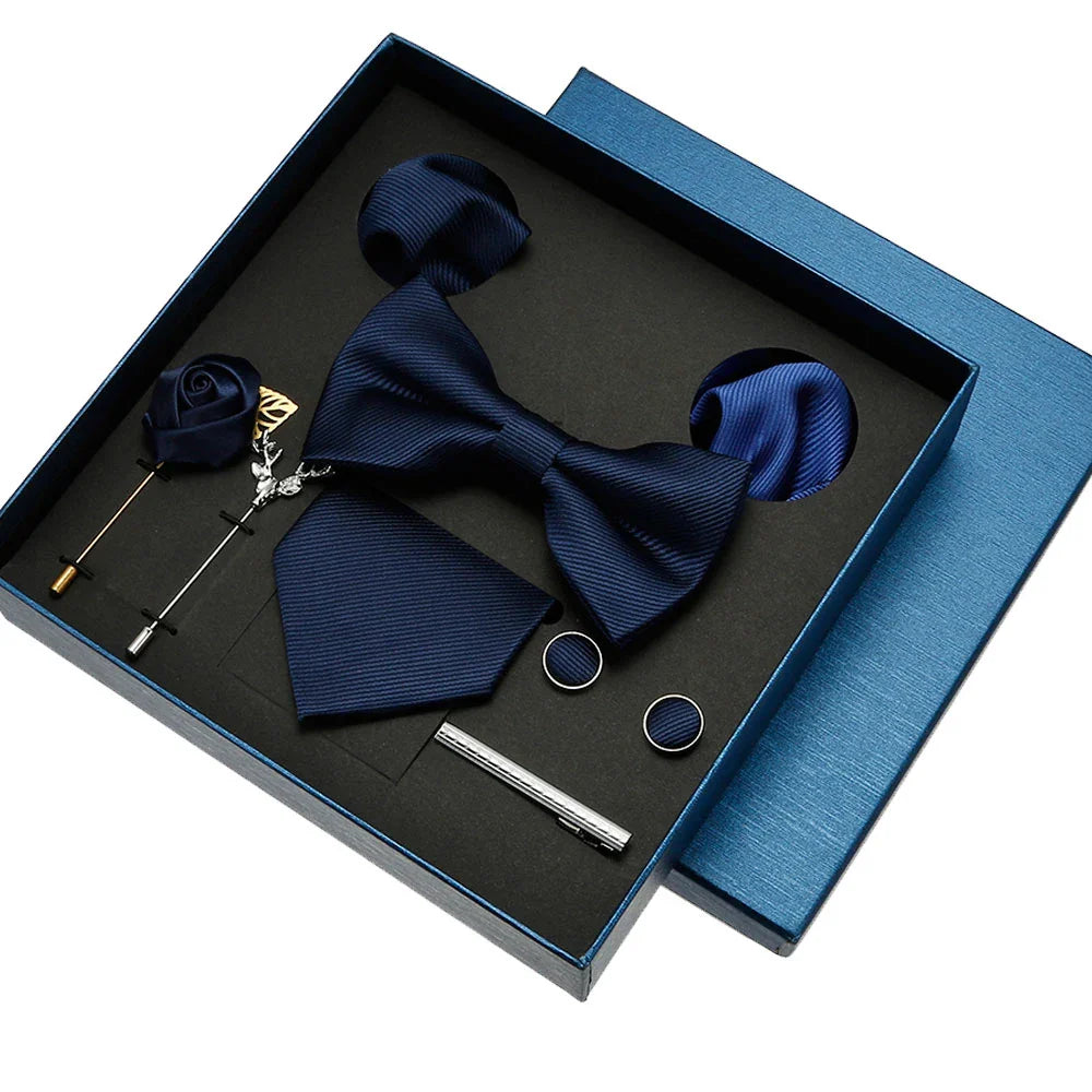 Red & Blue Classic Silk Tie Set for Men - Pocket Square & Cufflinks, Solid Color Necktie for Parties & Weddings