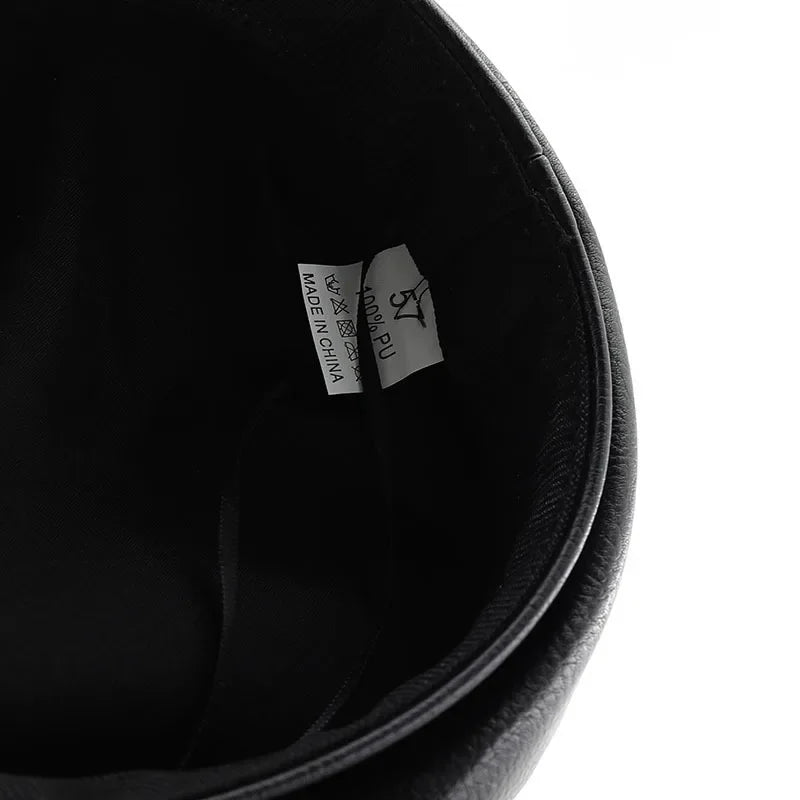 Women’s Punk PU Leather Beret Hat – Vintage Flat Top Military Style Cap for Outdoor Casual Wear & Street Fashion Accessories