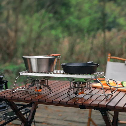 Multifunction Folding Campfire Grill Stand - Portable Camping Grill Grate for Outdoor Cookware - BBQ Rack & Gas Stove Bracket