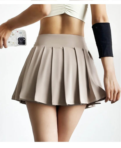 Women’s Sports Short Skirt — Summer High Waist Pleated Skirt with Anti-Walk Yoga Pants, Quick-Dry Breathable Running & Fitness Wear