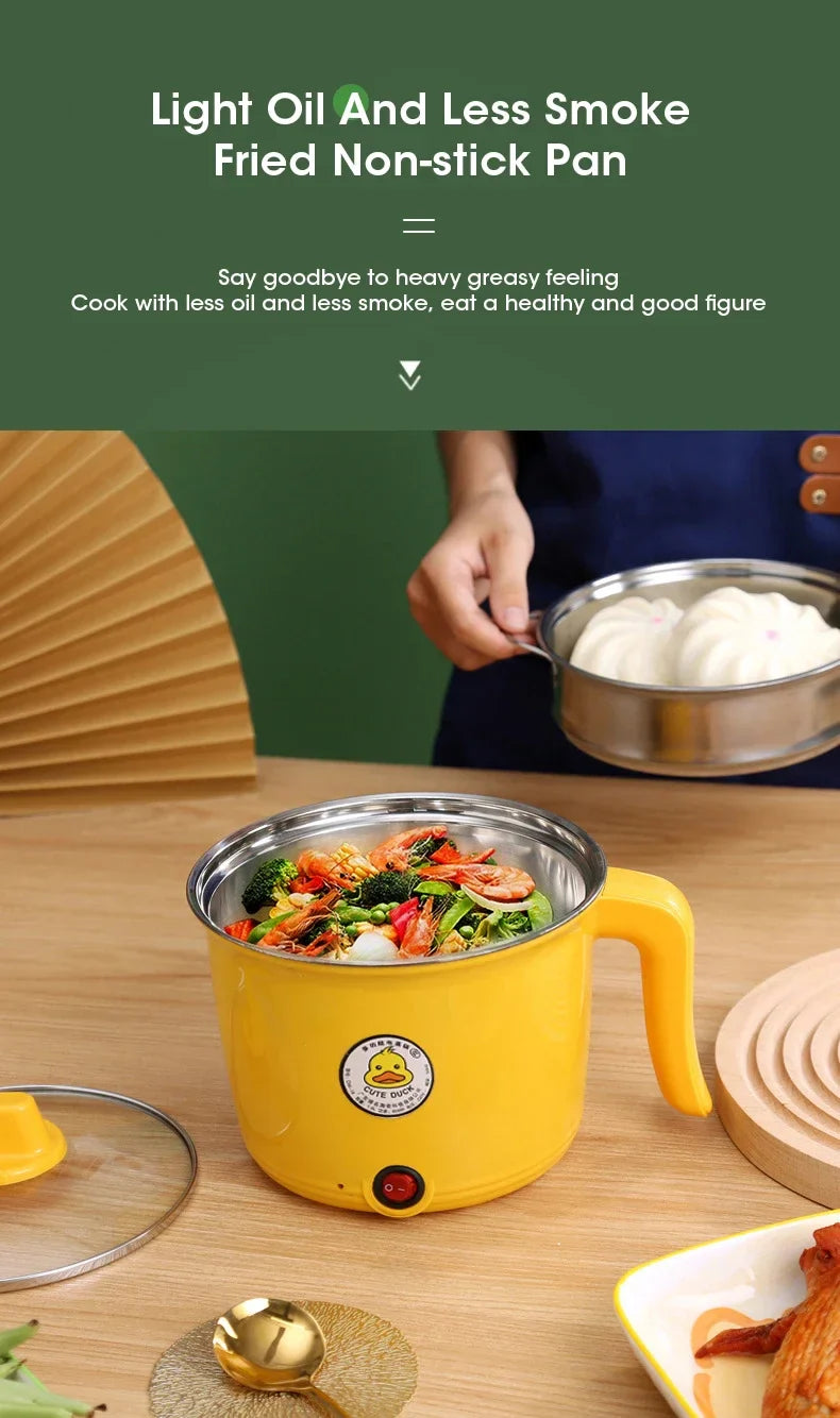1.8L Mini Electric Hot Pot – Multifunctional Cooking Pot for Noodles & Small Meals, Stainless Steel Liner